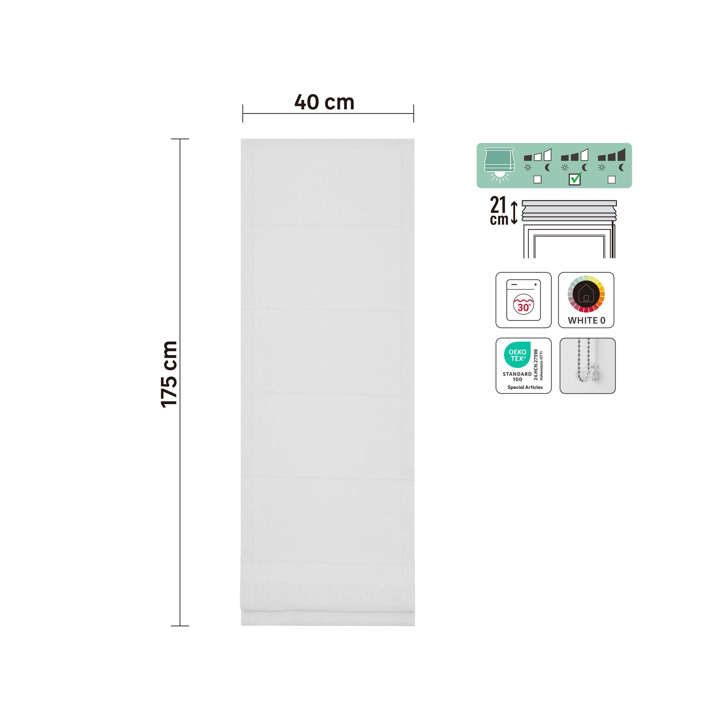 Charlina pleat Roman blind, white, 40x175 cm