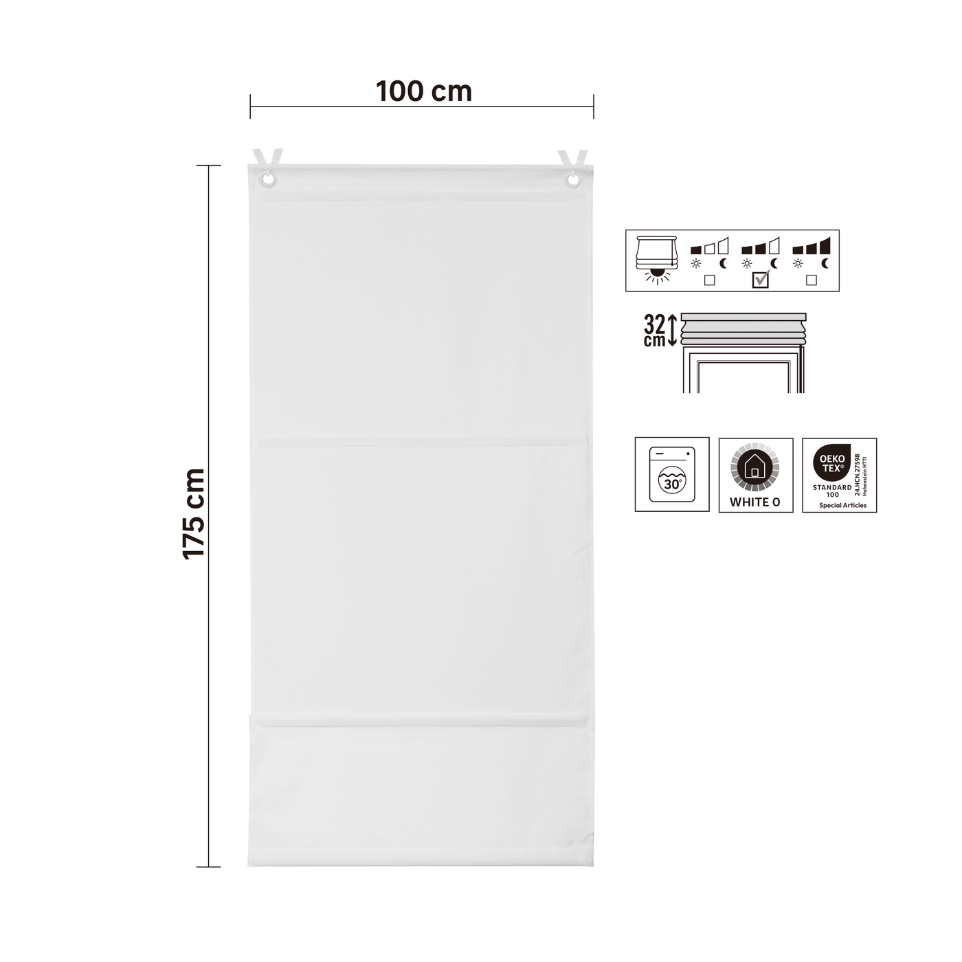 Pharell pleat Roman blind, white, 100x175 cm