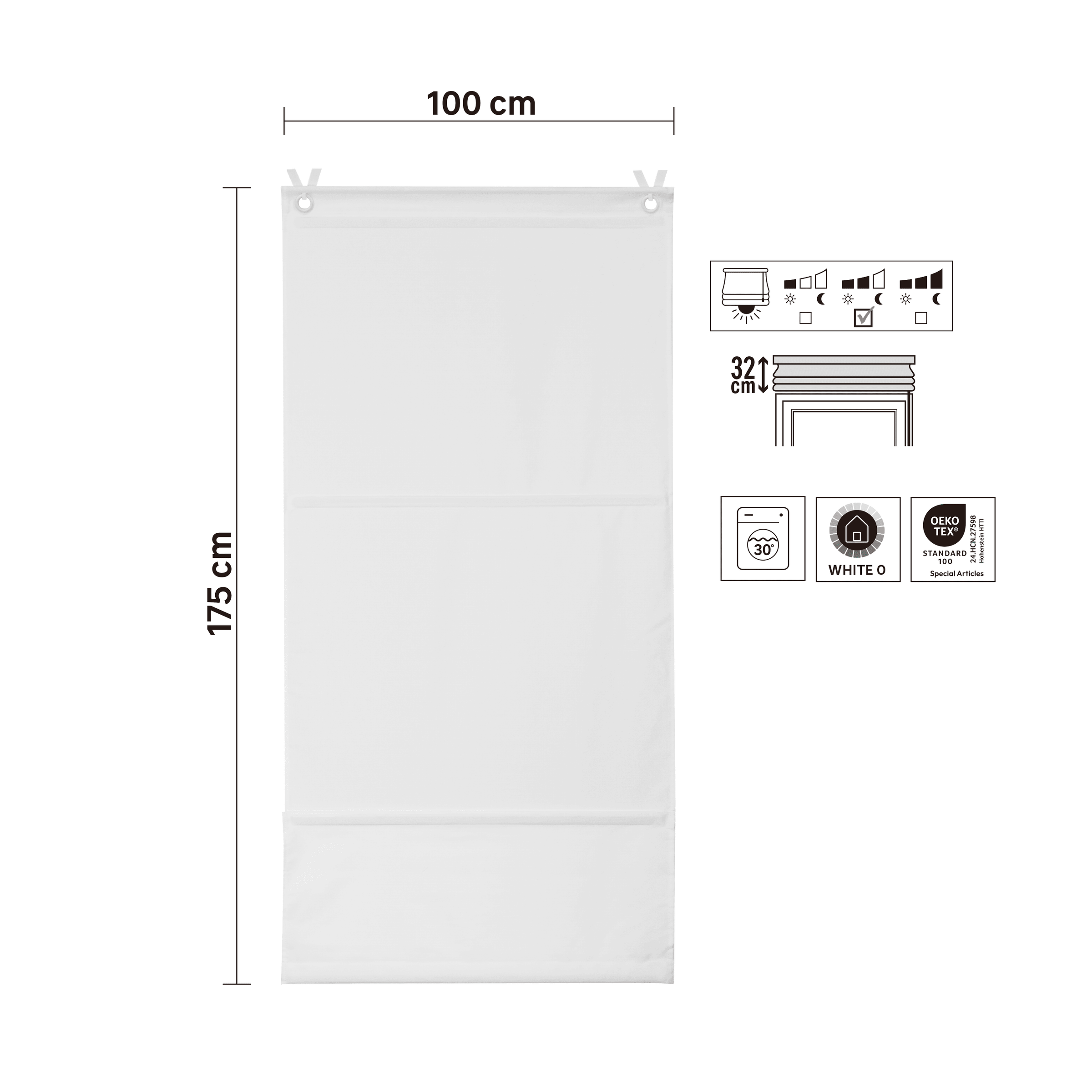 Pharell pleat Roman blind, white, 100x175 cm