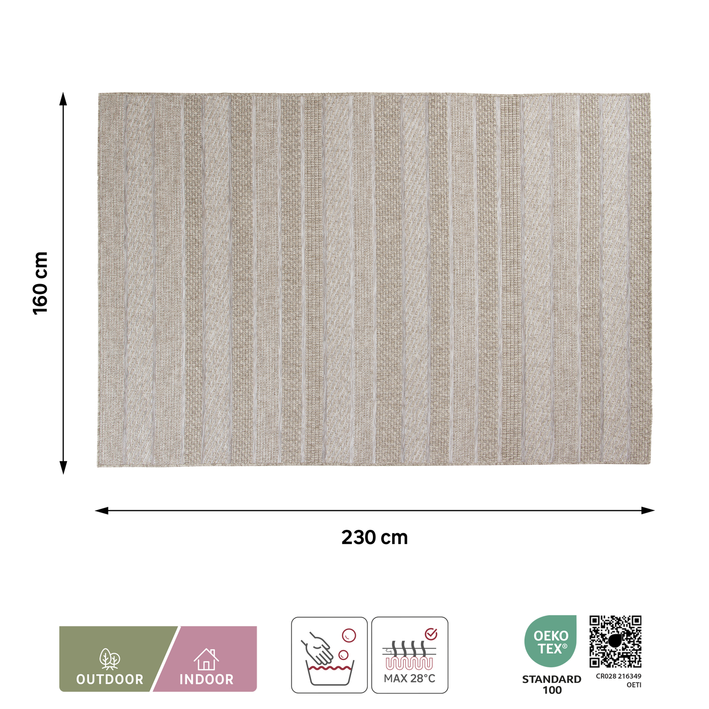 BEIGE SEMBA OUTDOOR RUG 160X230CM INSPIRE