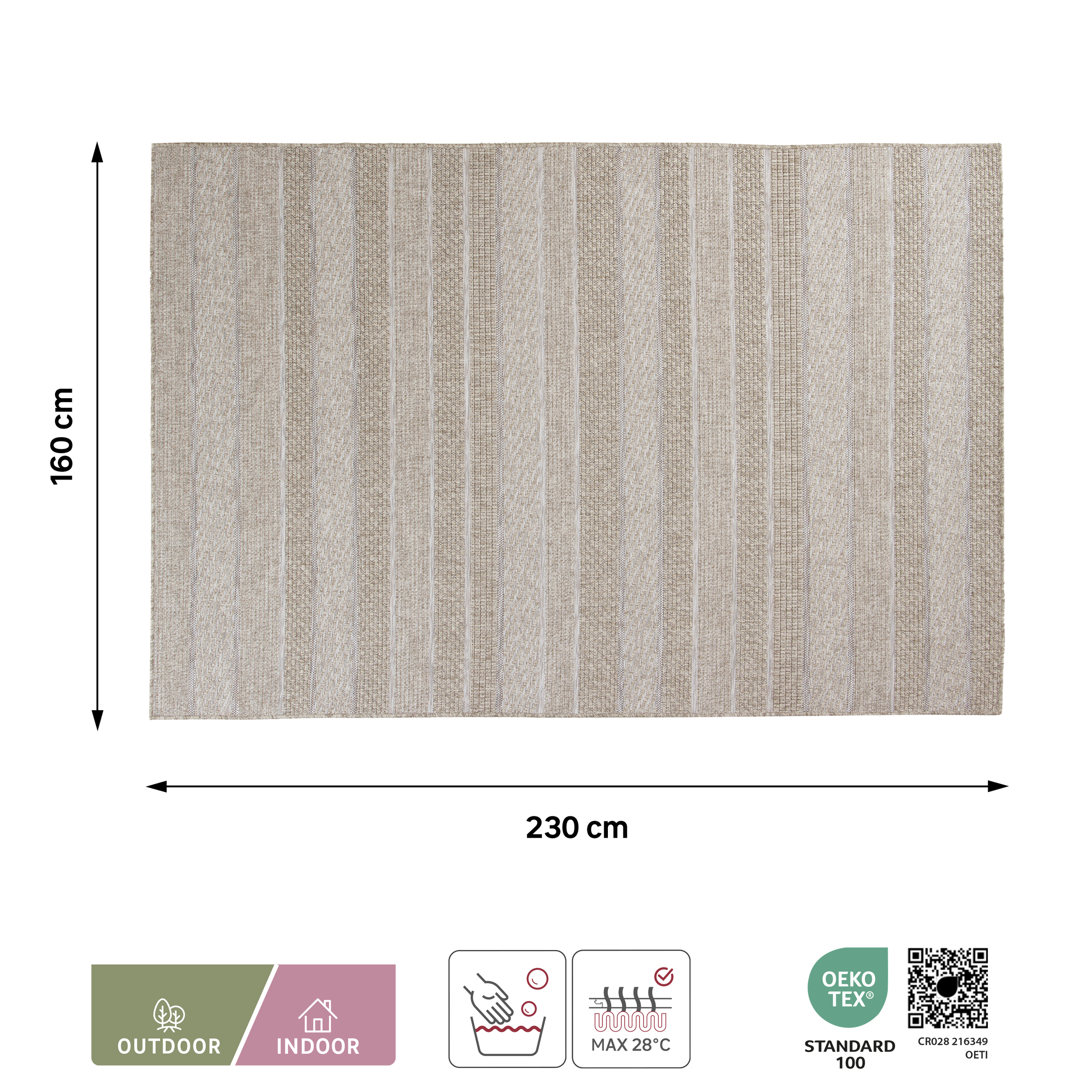 BEIGE SEMBA OUTDOOR RUG 160X230CM INSPIRE