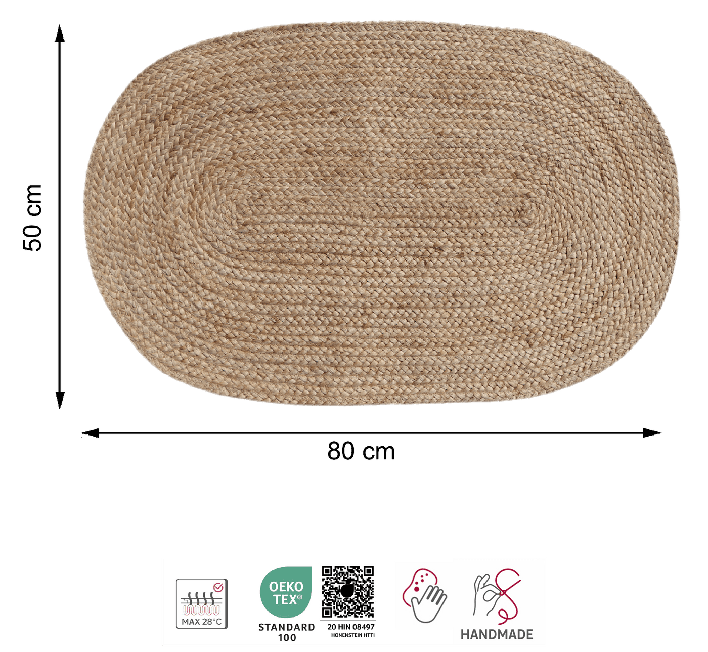 Bricocenter NILS OVAL RUG 50X80 CM NATURAL JUTE
