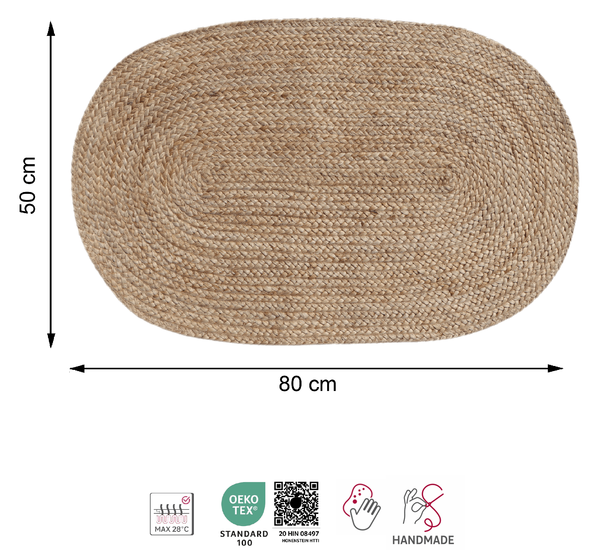 Bricocenter NILS OVAL RUG 50X80 CM NATURAL JUTE