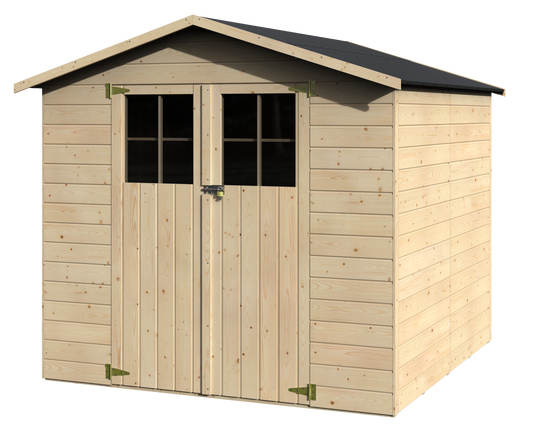 12 mm Durmitor timber-panelled shed, 227.7 cm wide x 202.4 cm deep, with Naterial flooring