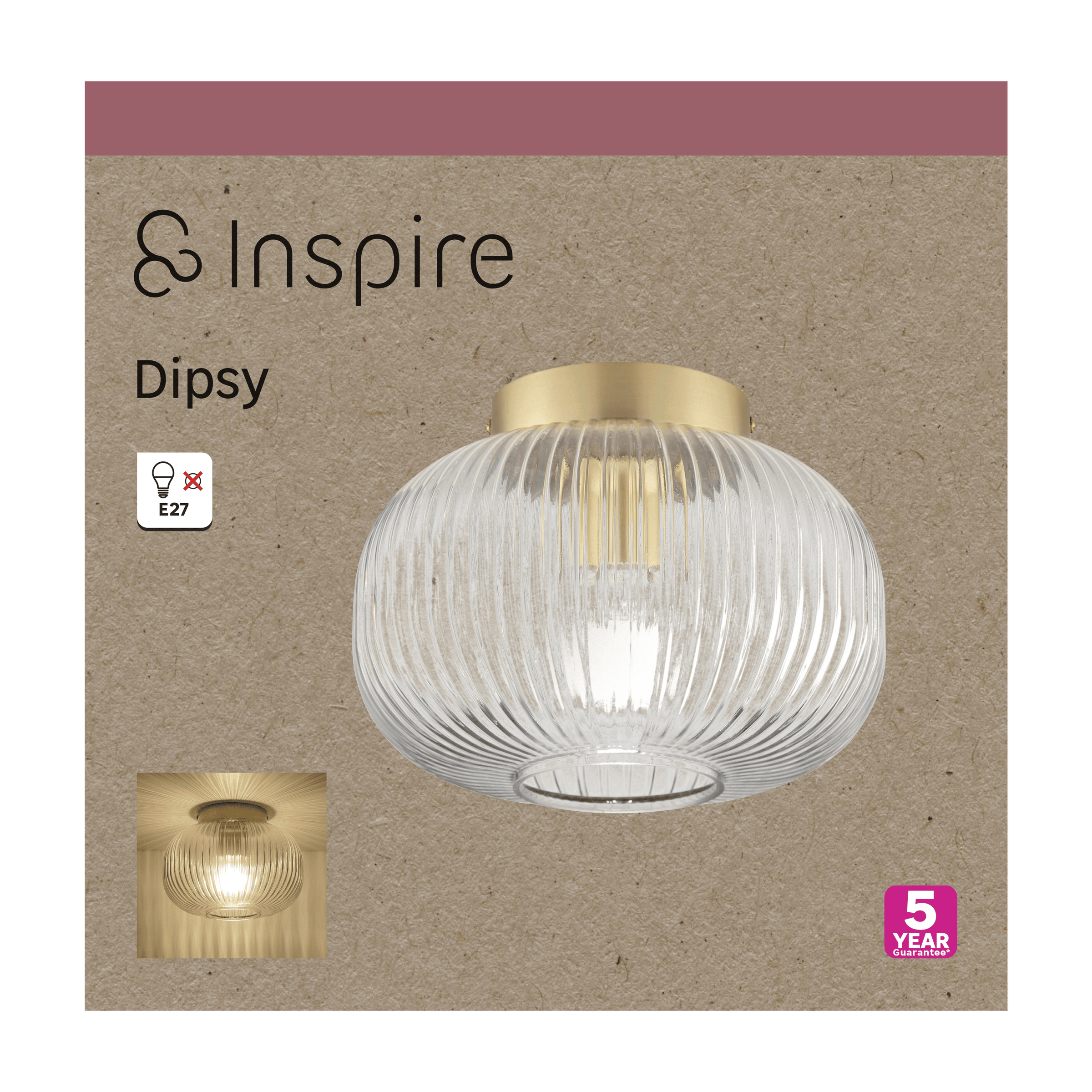DIPSY GLASS AND METAL GOLD CEILING LAMP D25