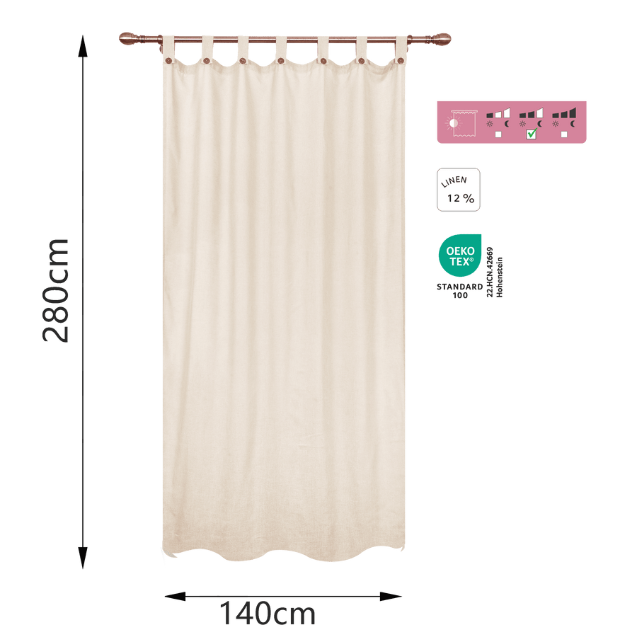 Charlina curtain, 140x280cm, opaque ecru, with loops and buttons