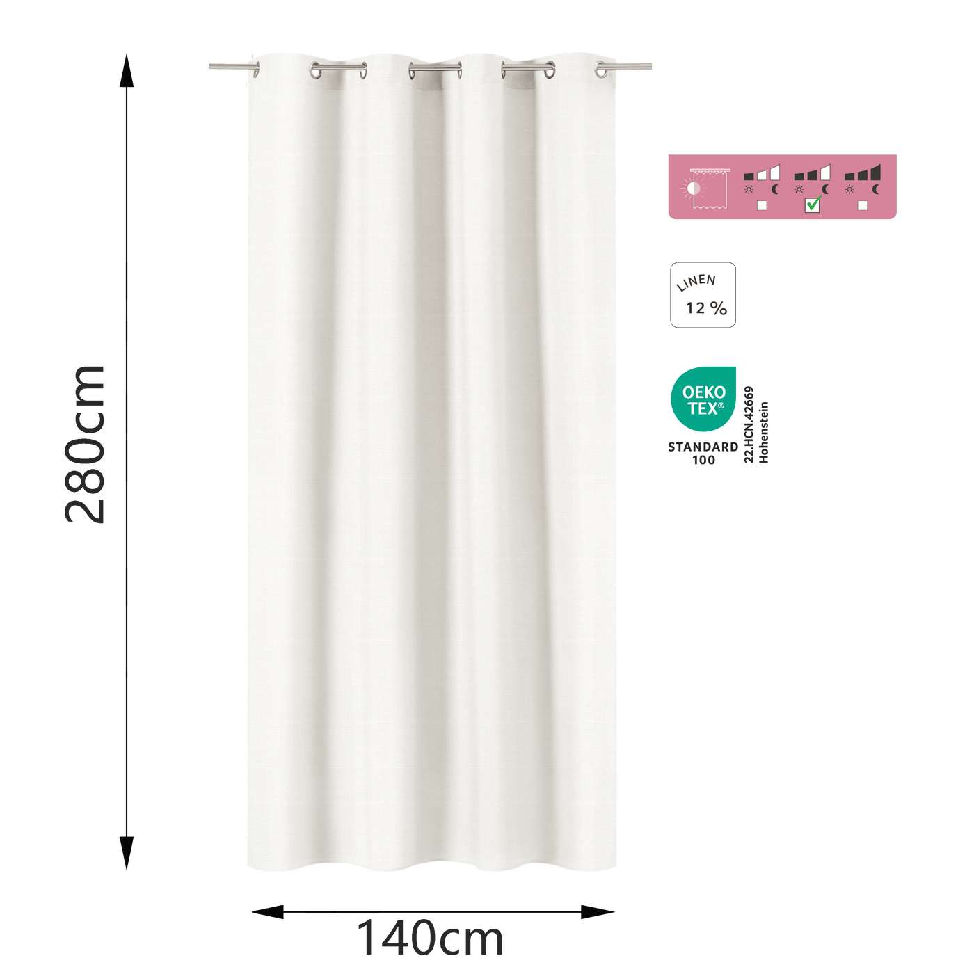 New Charlina white opaque curtain, 140x280 cm, with buttons