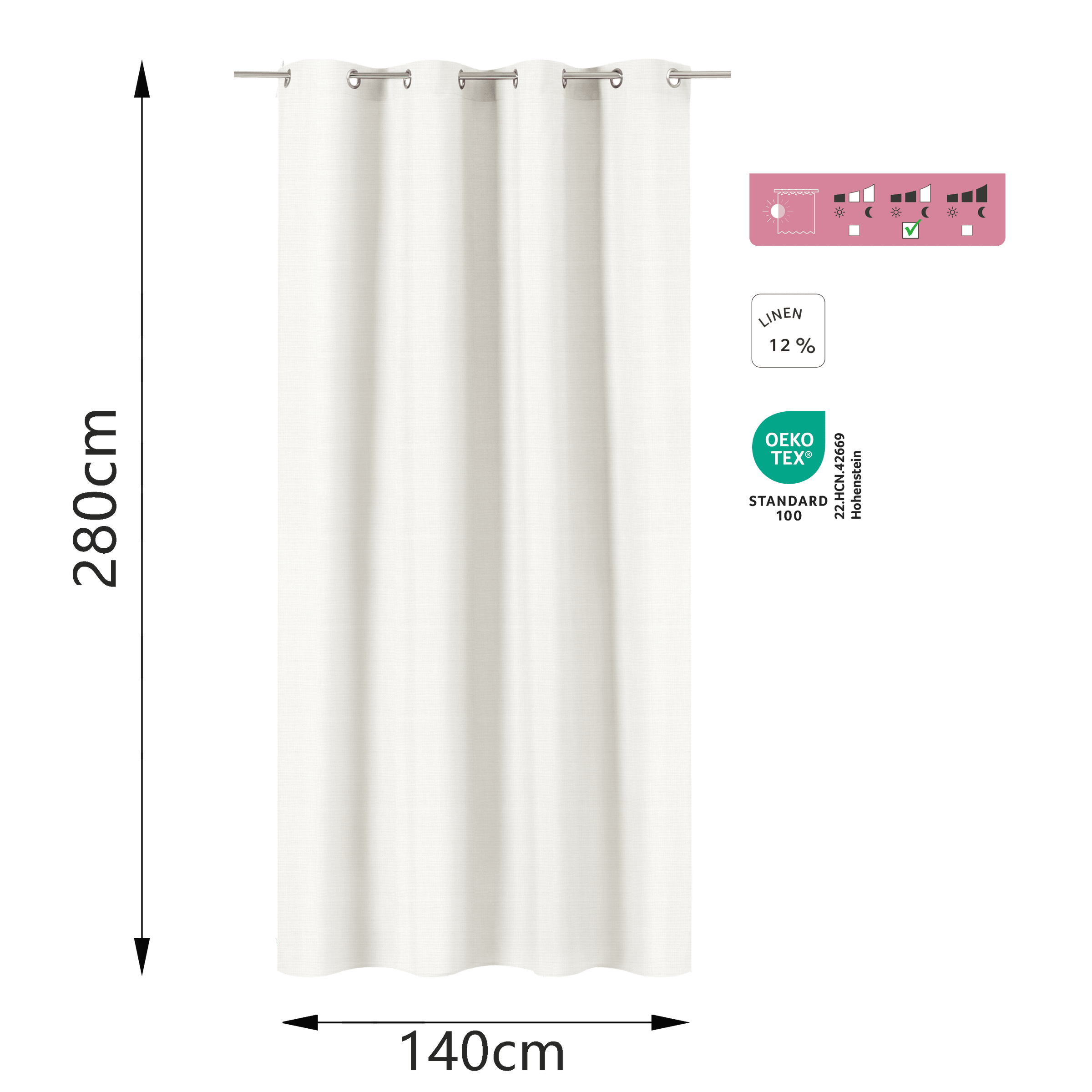 New Charlina white opaque curtain, 140x280 cm, with buttons