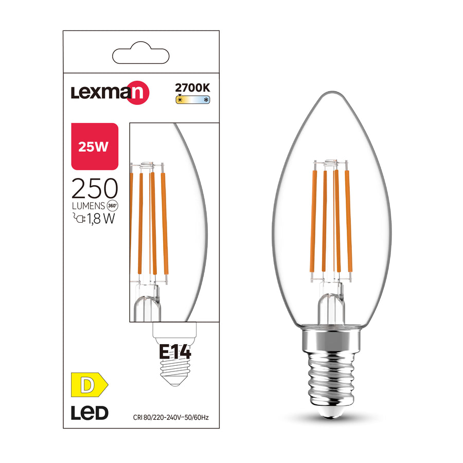 E14 LED bulb, 25W, clear, warm white