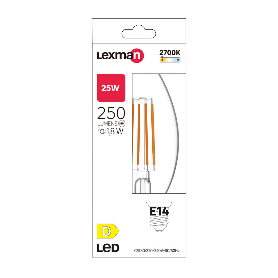 E14 LED bulb, 25W, clear, natural light