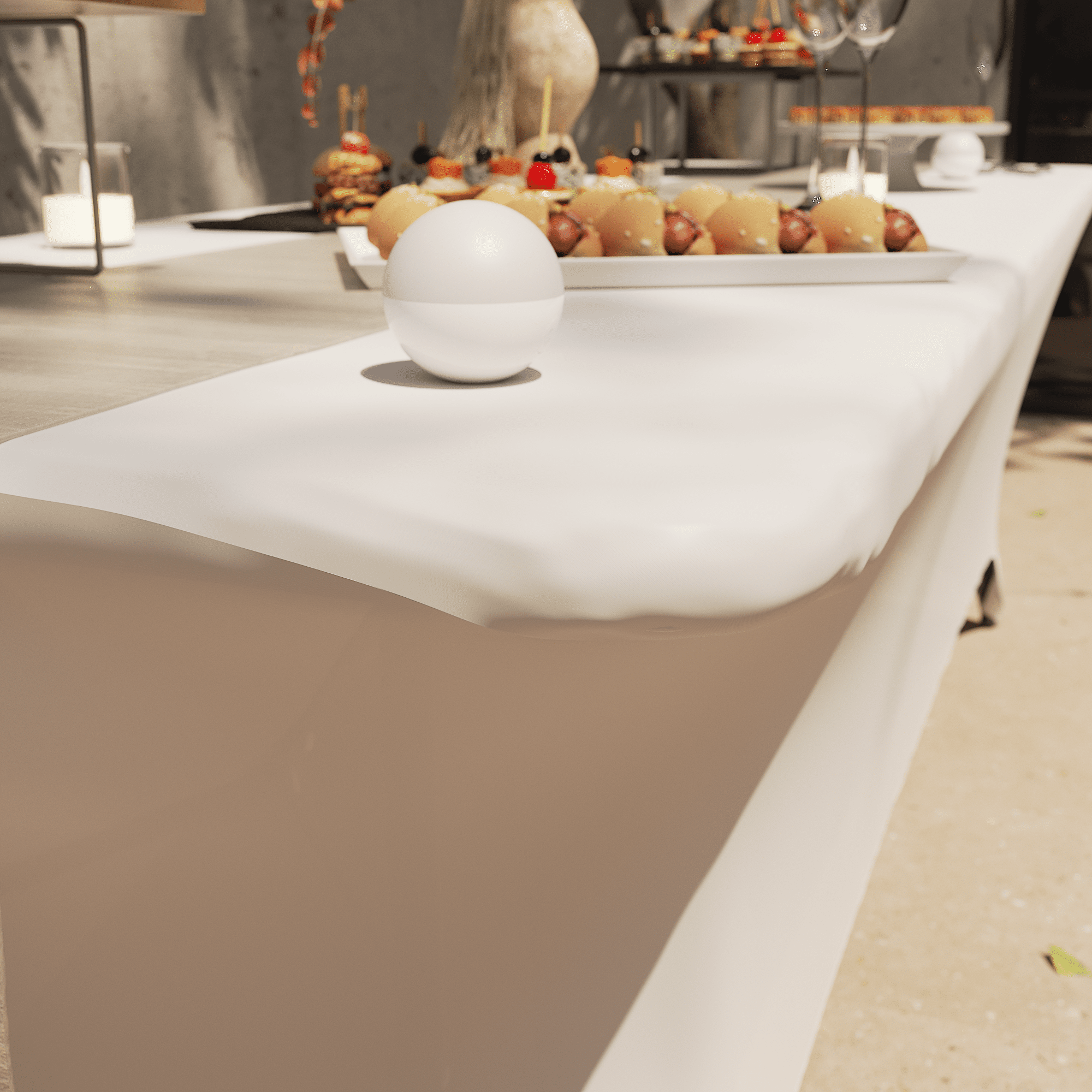Rectangular tablecloth, 190 g/m² white polyester fabric, 183 x 74 cm