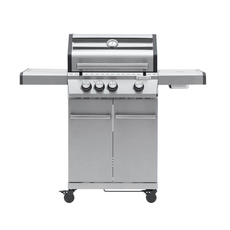 Hudson II 3-burner gas barbecue + 1 in Naterial stainless steel
