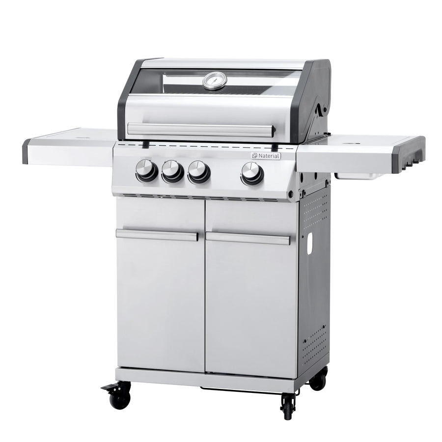 Hudson II 3-burner gas barbecue + 1 in Naterial stainless steel