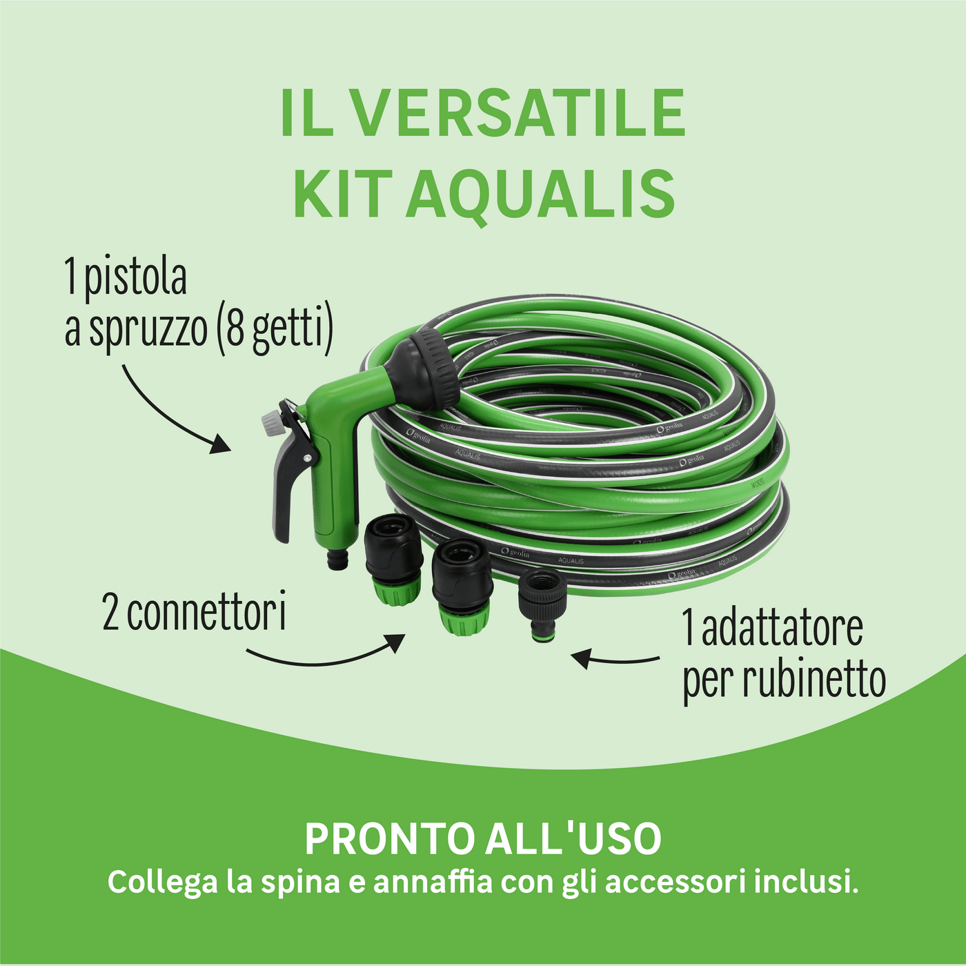 Aqualis watering hose, 15mm diameter, 20 metres, with Geolia spray gun kit
