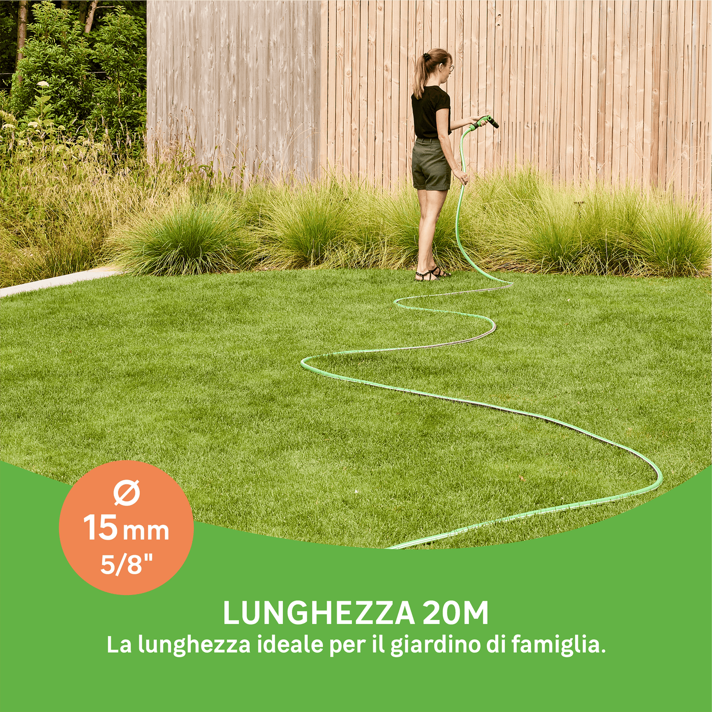 Aqualis watering hose, 15mm diameter, 20 metres, with Geolia spray gun kit