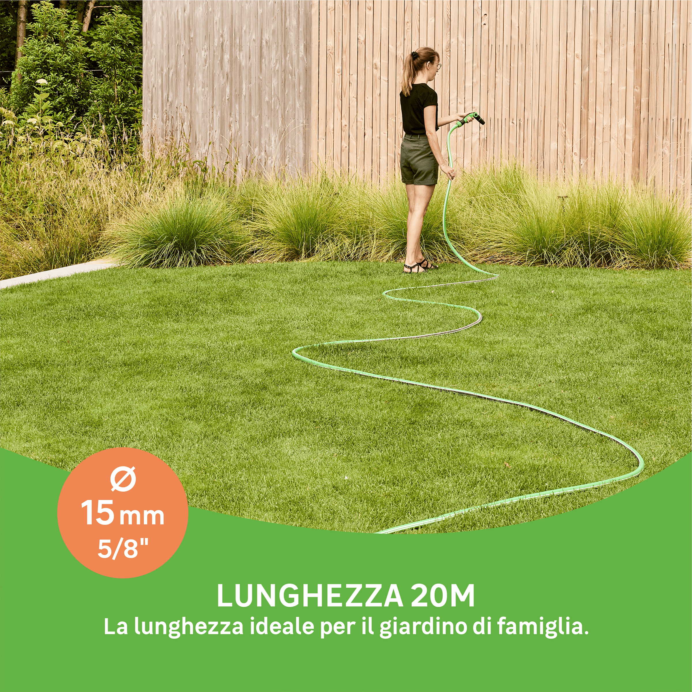 Aqualis watering hose, 15mm diameter, 20 metres, with Geolia spray gun kit