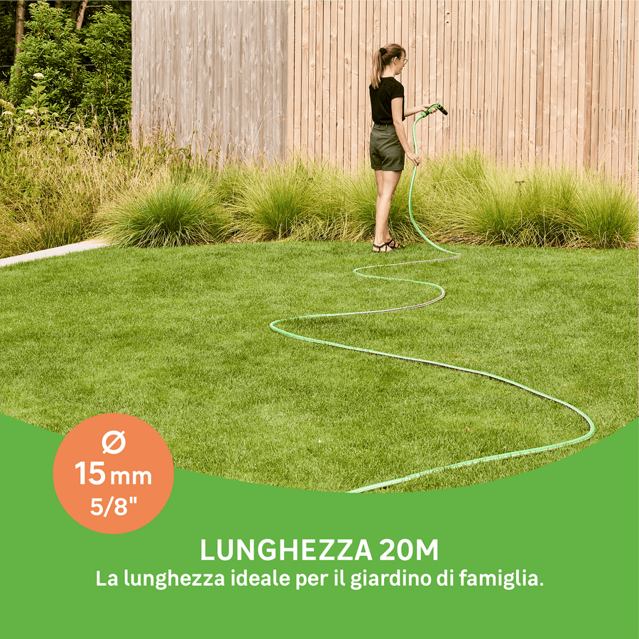 Aqualis watering hose, 15mm diameter, 20 metres, with Geolia spray gun kit