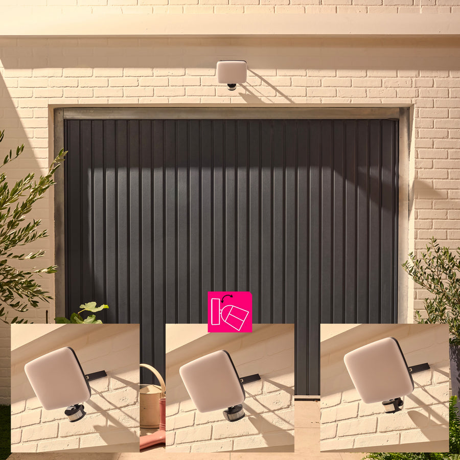 Proiettore kanti alluminio bianco 24.5x7.4 cm led 50w luce cct sensore di movimento