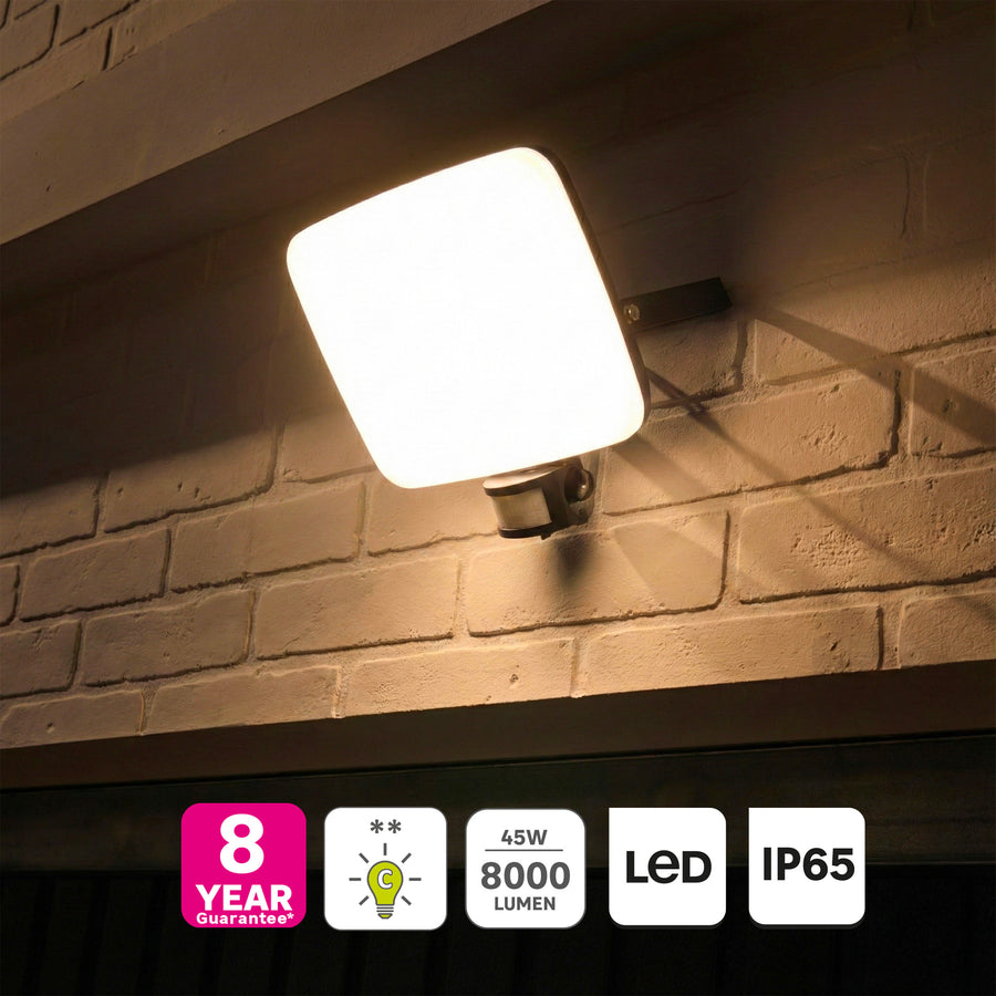 Proiettore kanti alluminio bianco 24.5x7.4 cm led 50w luce cct sensore di movimento