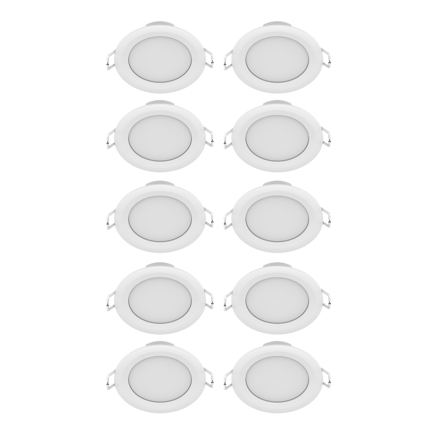 10 white plastic recessed spotlights, 9 cm diameter, 3W LED, natural light