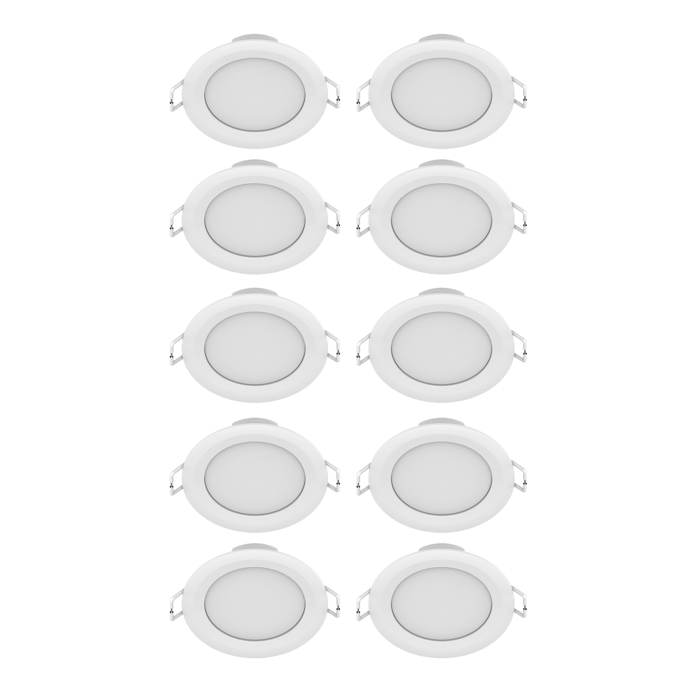 10 white plastic recessed spotlights, 9 cm diameter, 3W LED, natural light