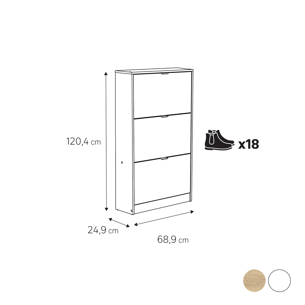 Scarpiera 3 ribalte doppia profondita' bianco 69x25x120 18 paia con piedini