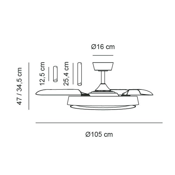 Khunh ceiling light with fan, white plastic and natural wood, D106 cm, LED 4500lm CCT dimmable