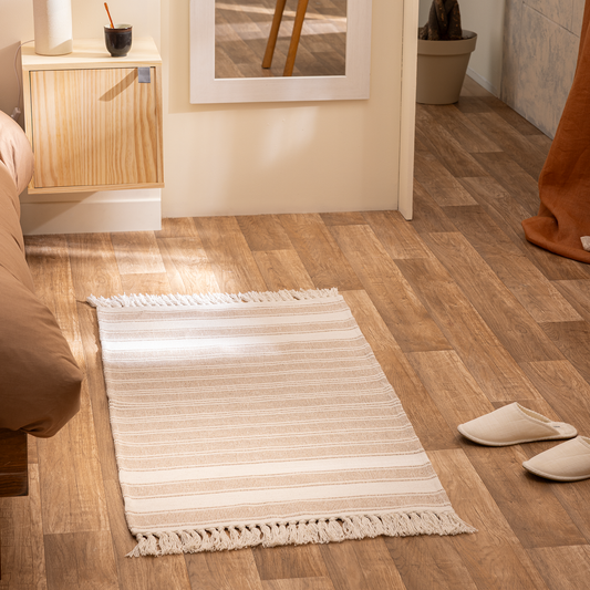 Stripy rug, terracotta, 60x120 cm, cotton