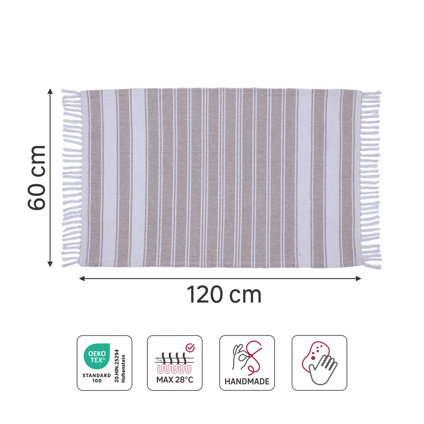 Stripy rug, terracotta, 60x120 cm, cotton