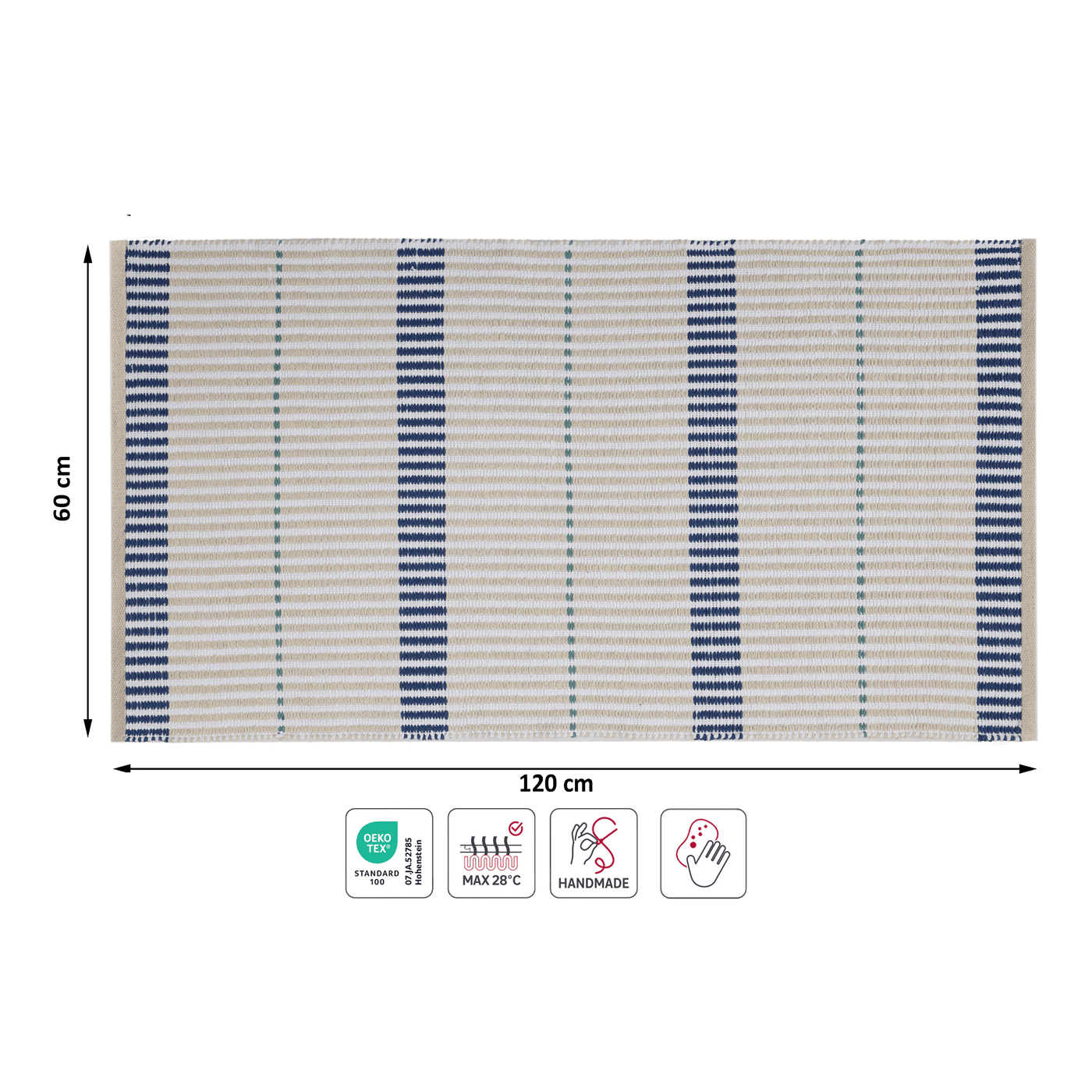 Gridea cotton rug, beige, 60x120 cm