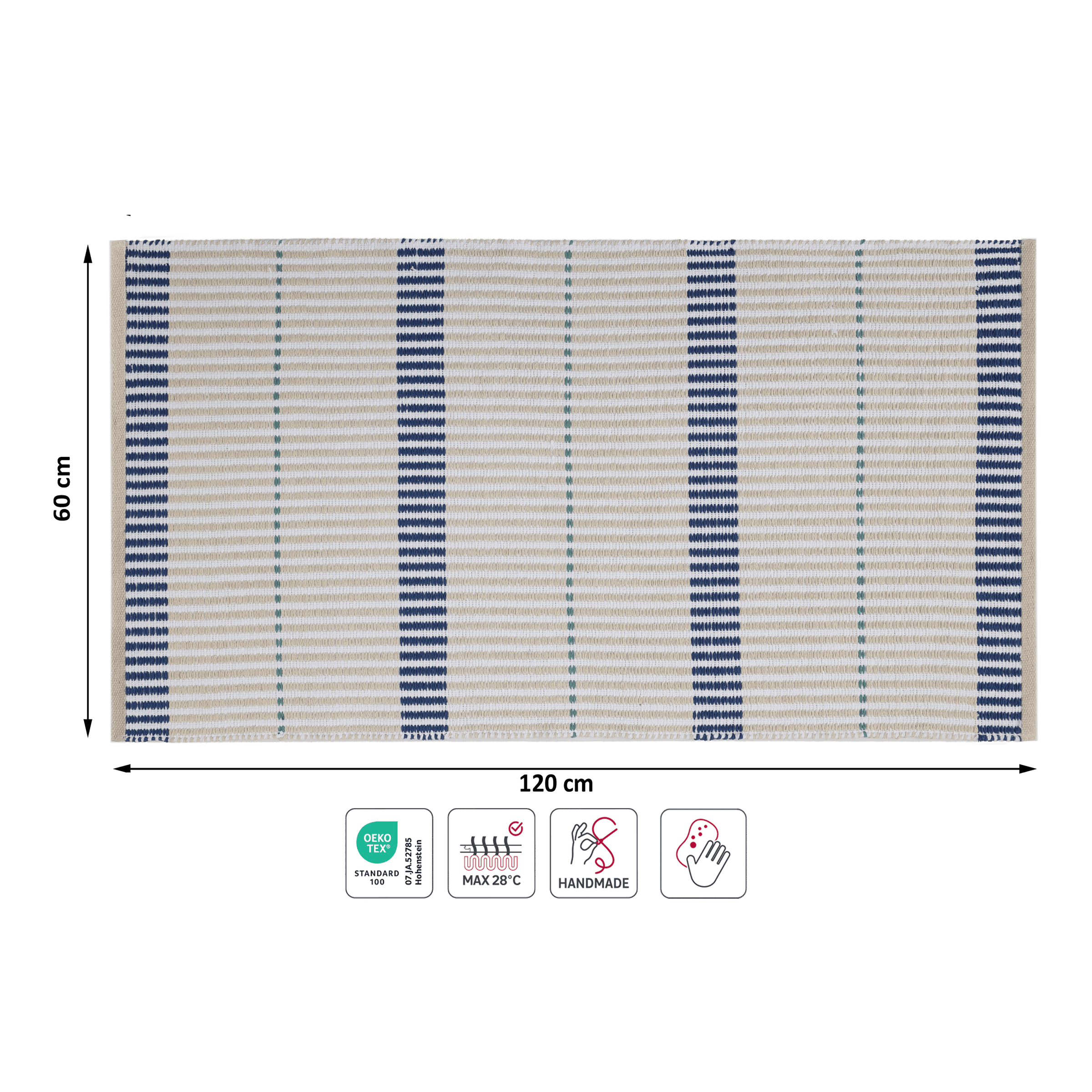 Gridea cotton rug, beige, 60x120 cm