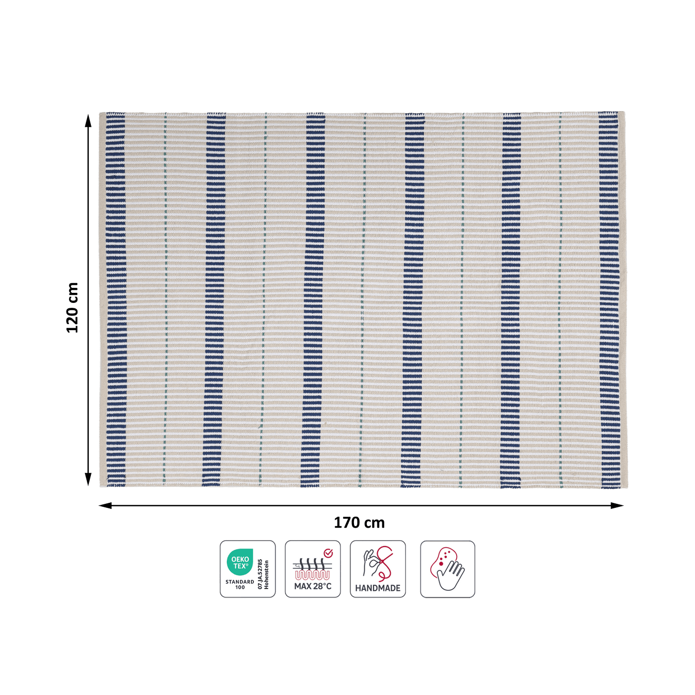 Gridea cotton rug, beige, 120x170 cm