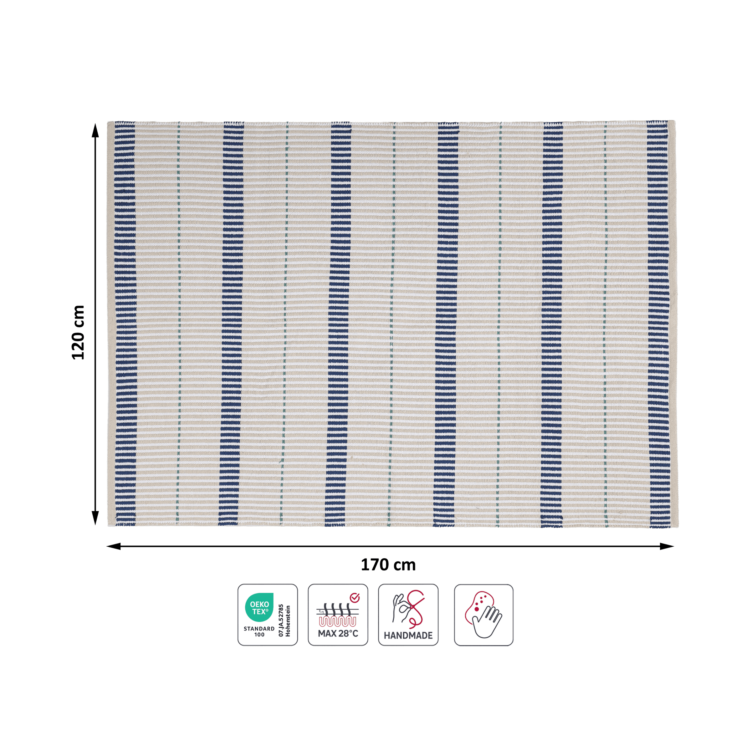Gridea cotton rug, beige, 120x170 cm