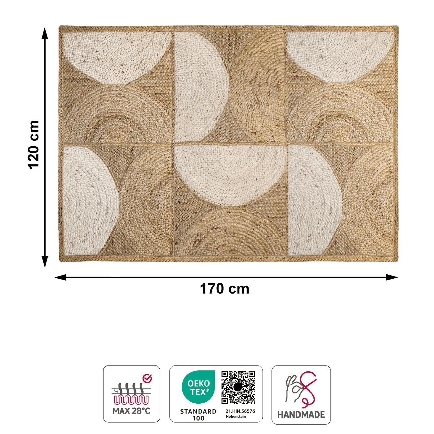 Groovy natural jute rug, 120x170 cm