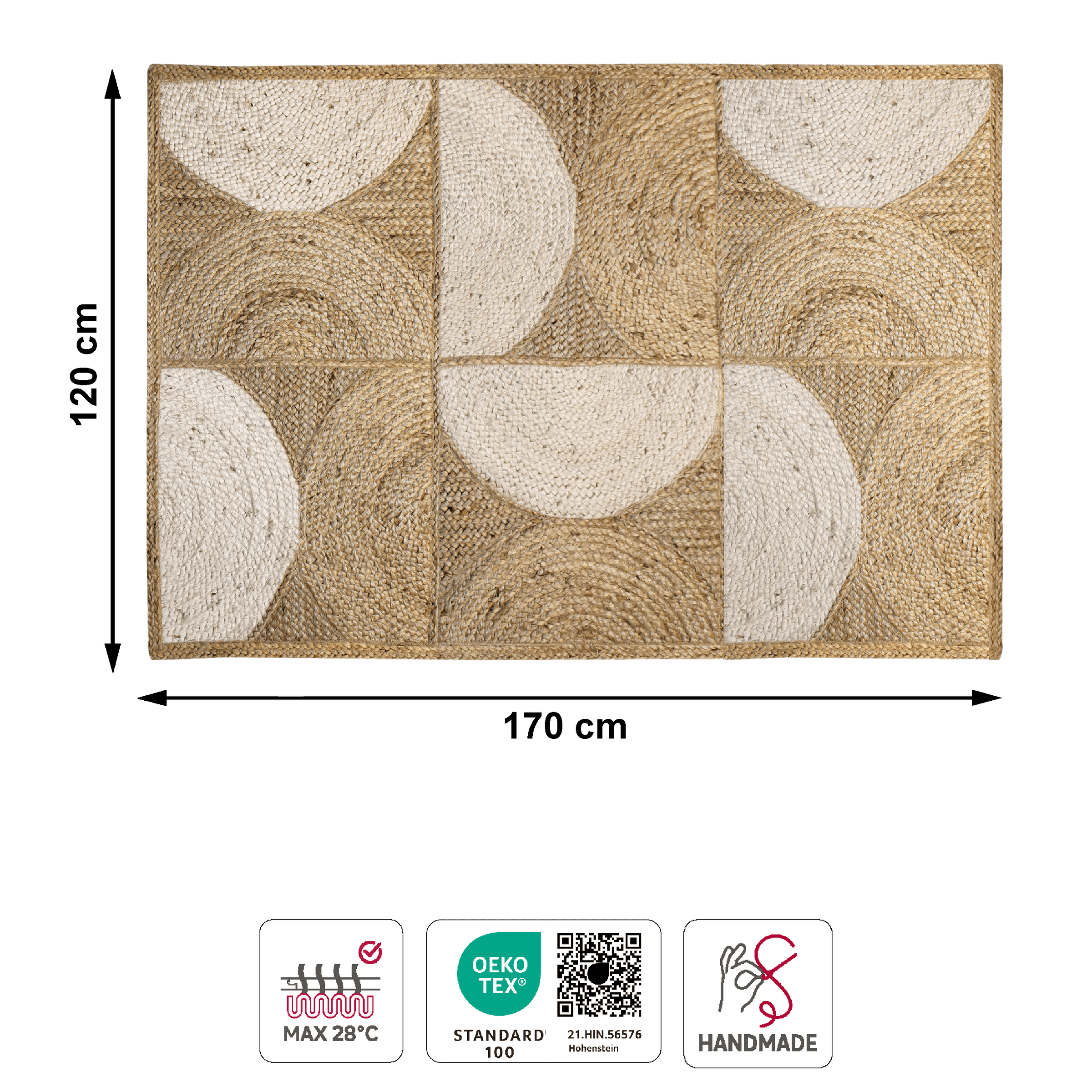 Groovy natural jute rug, 120x170 cm