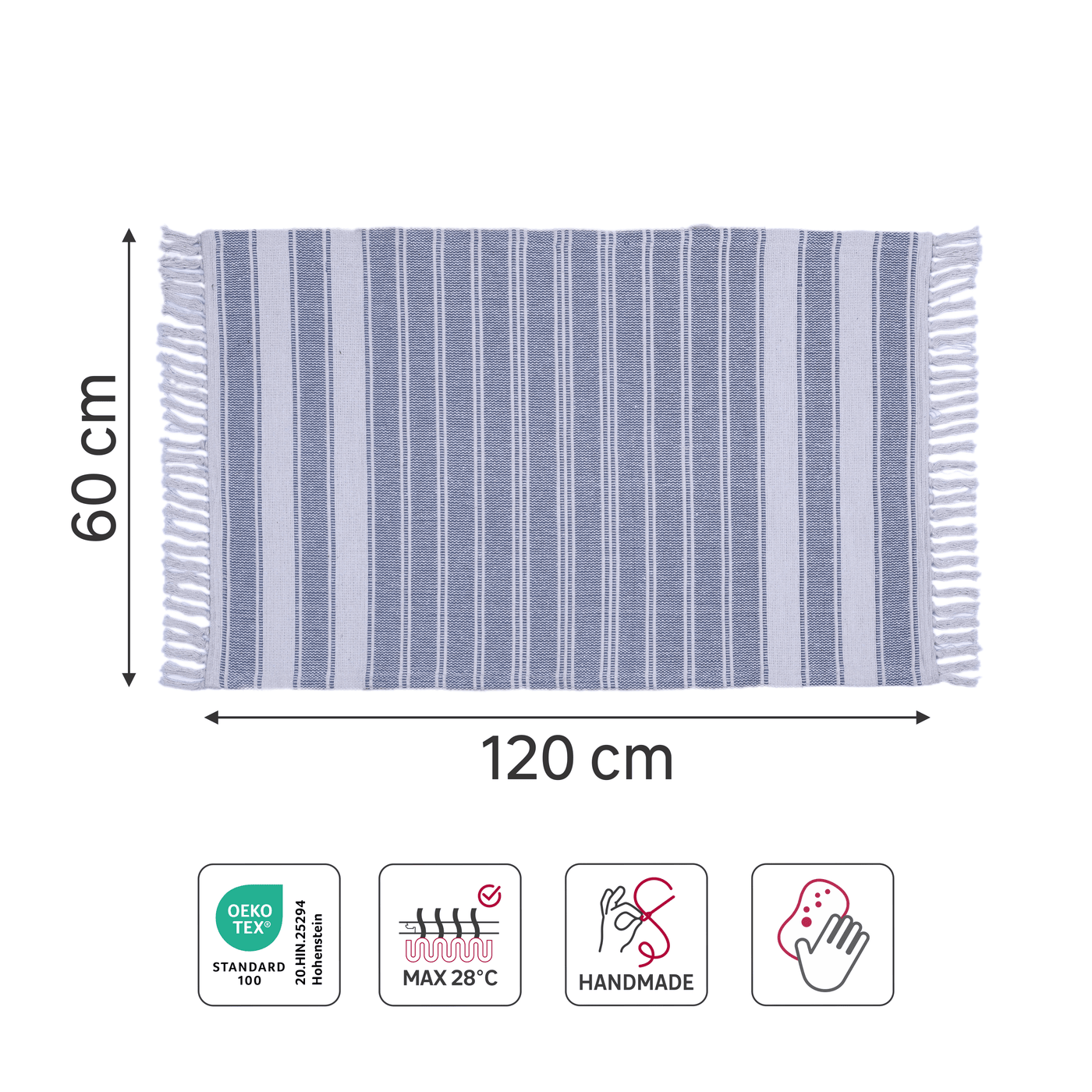 Stripy rug, blue, 60x120 cm