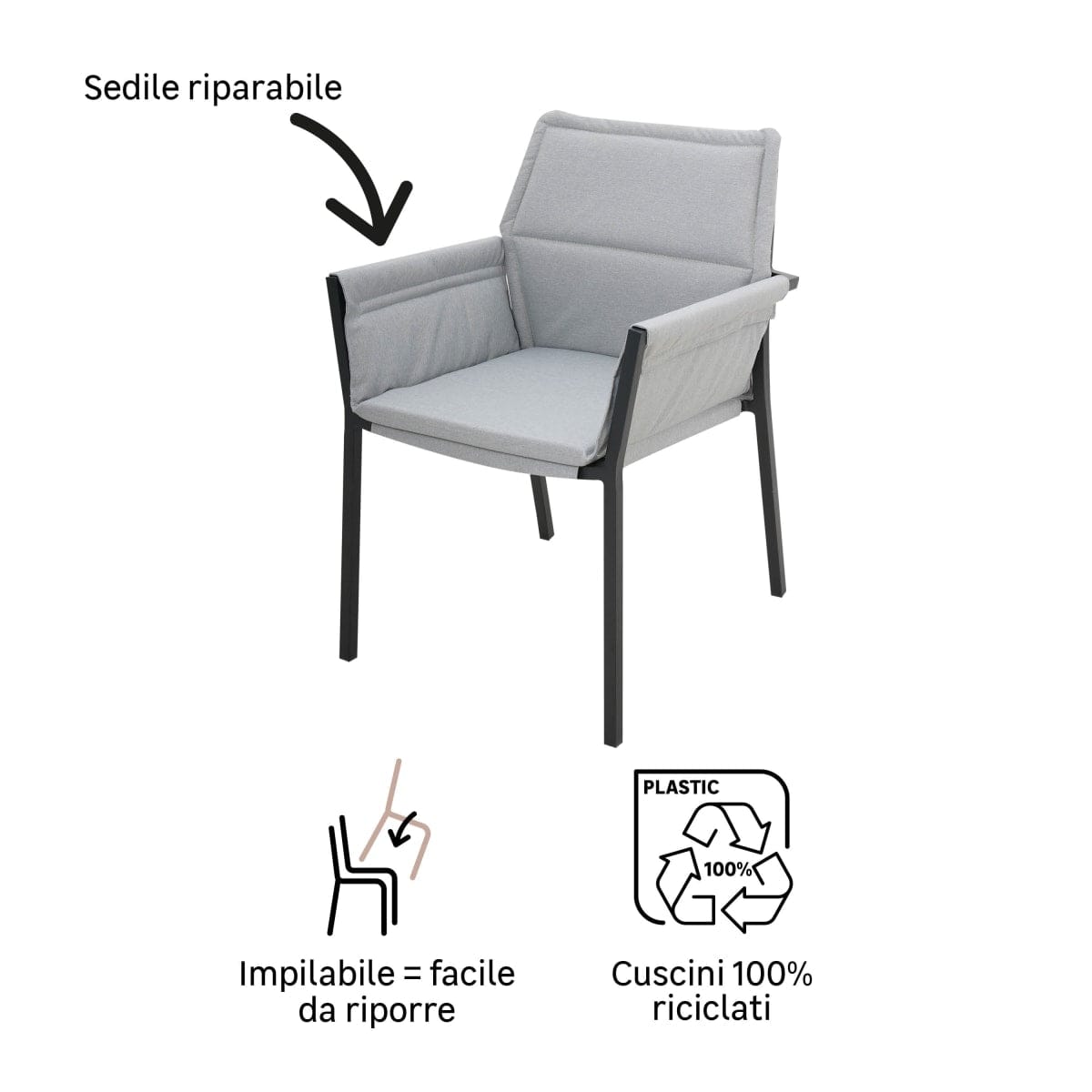 Bricocenter NATERIAL ORION DELTA ALUMINIUM 57X61X83 ANTHRACITE ARMCHAIR