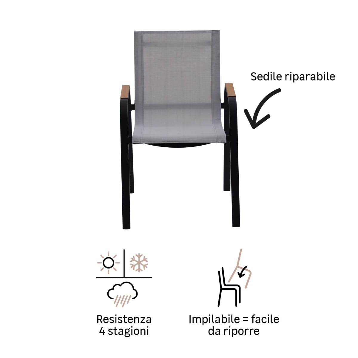 Bricocenter NATERIAL CALYPSO ALUMINIUM TEXTILENE GREY CHAIR