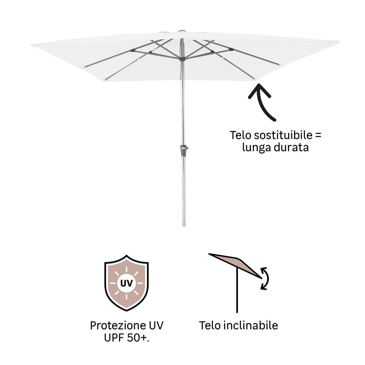 Bricocenter NATERIAL AURA II CENTRAL ALUMINIUM 290X290 250G WHITE UMBRELLA