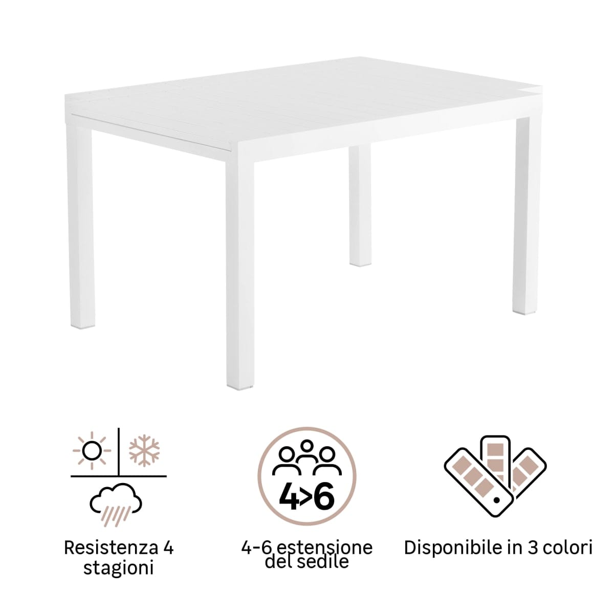 Bricocenter TABLE NATERIAL LYRA II UP AND DOWN ALUMINIUM 130/214.5X90 WHITE