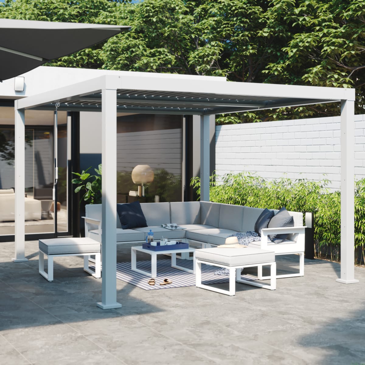 CORNER COFFEE SET NATERIAL ODYSSEA CORNER 2 STOOLS 1 TABLE ALU WHITE