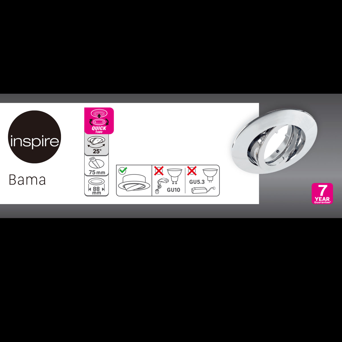GHIERA PER FARETTO INCASSO BAMA CROMO D7.5 CM ORIENTABILE
