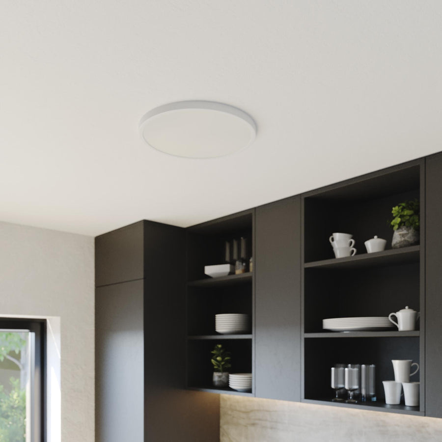 Sanoa white aluminium ceiling light, 30 x 2 cm, 28 W LED, dimmable colour temperature, IP44
