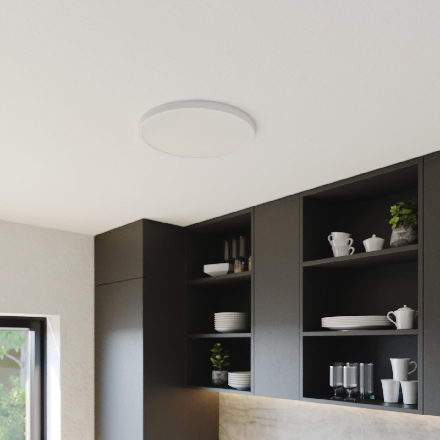 Sanoa white aluminium ceiling light, 40 x 2 cm, 28 W LED, dimmable colour temperature, IP44