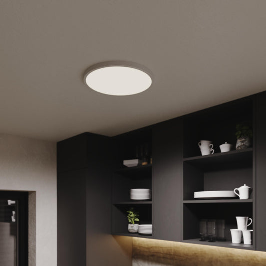 Sanoa white aluminium ceiling light, 30 x 2 cm, 28 W LED, dimmable colour temperature, IP44
