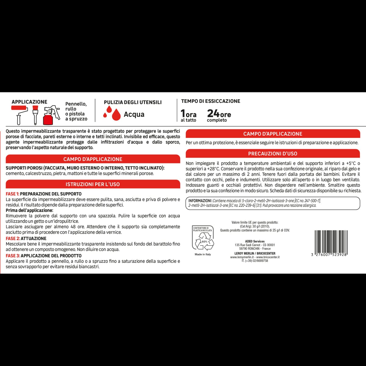 Bricocenter TRANSPARENT WATERPROOFING FOR WALLS AND PITCHED ROOFS AXTON 4 LT