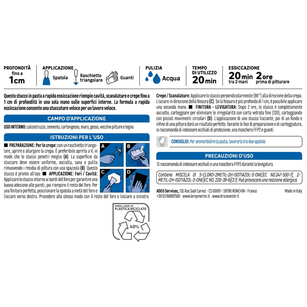 Bricocenter AXTON INTERIOR QUICK-DRYING PASTE FILLER 1 KG
