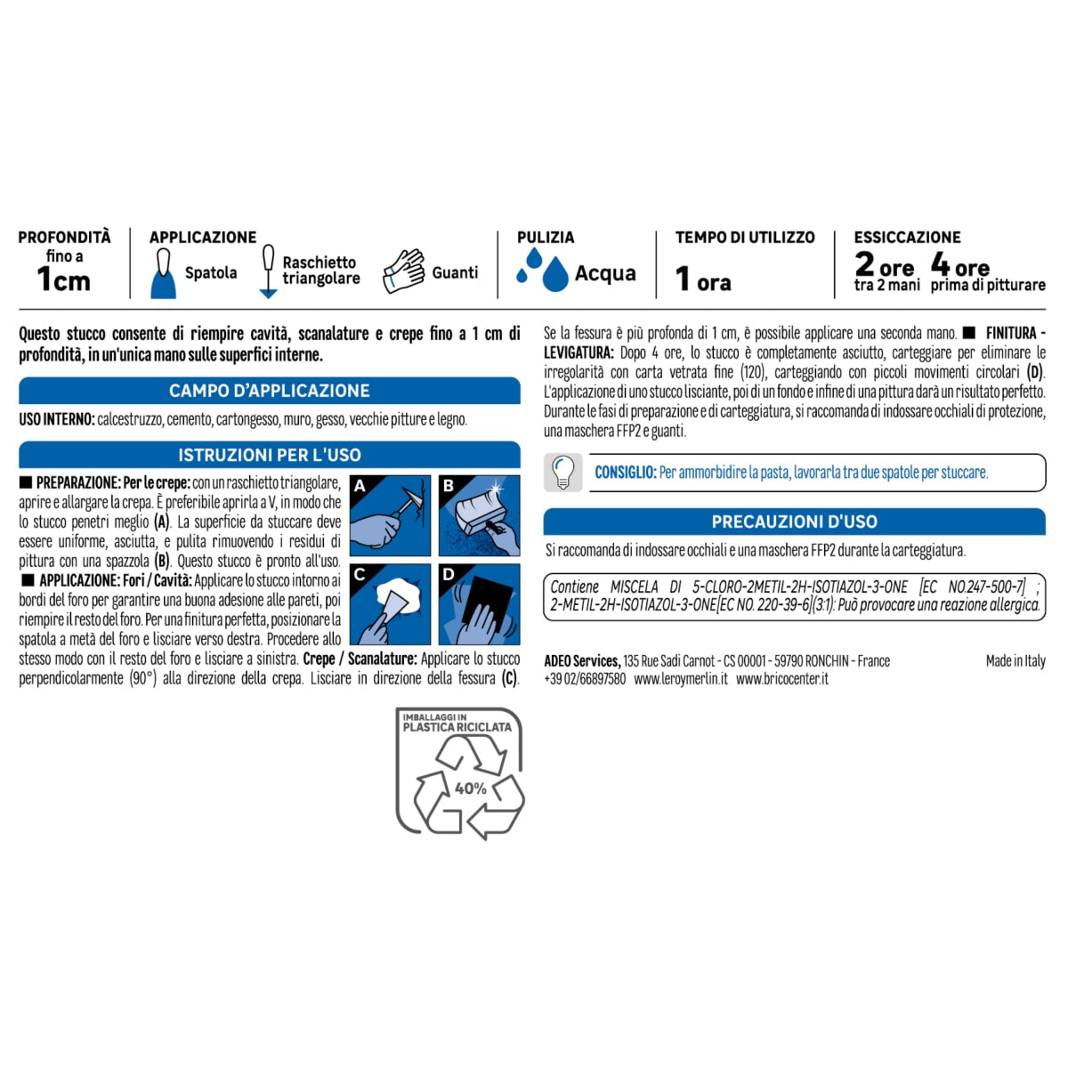 STUCCO RIEMPITIVO IN PASTA PER INTERNO AXTON 1 KG