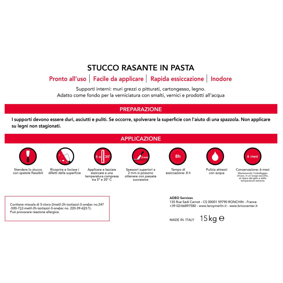Bricocenter PASTE SKIMMING FILLER FOR INTERIOR 15KG
