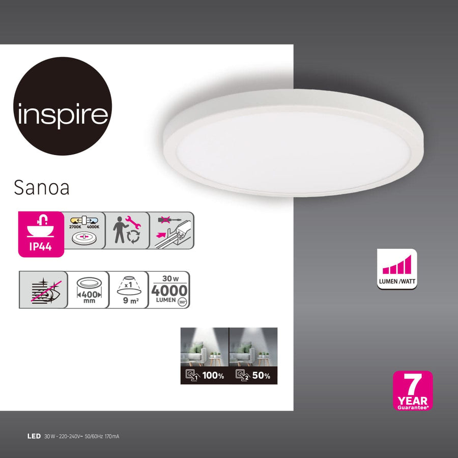 Bricocenter SANOA ALUMINIUM CEILING LIGHT WHITE 40X2CM LED 28W CCT DIMMABLE IP44